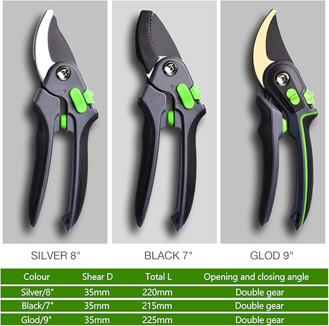 Gardening Tools Heavy Duty Plant Trim Horticulture Hand Pruner Cut Secateur Shrub Garden Scissor Tool Anvil Branch Shear Orchard Pruning Shears for Fruit Trees(Black2)