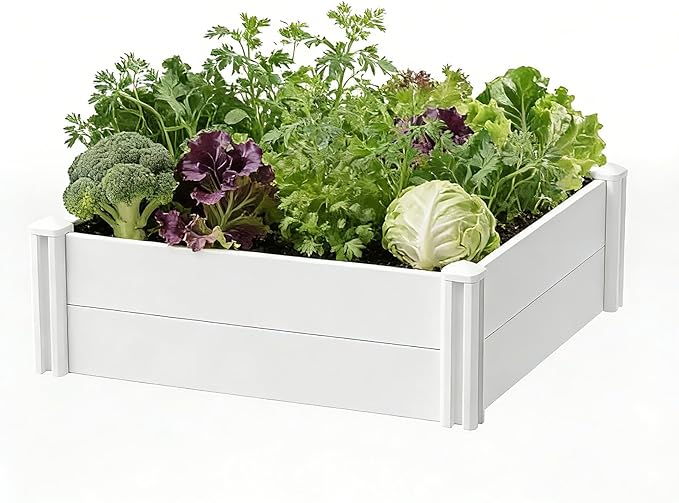 4'x4'x12 White Vinyl Raised Garden Bed Kit | Screwless Modular Planter Box | Outdoor Above Ground Bed for Vegetables Herbs Flowers &amp Whelping Pen