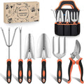 Yesker Gardening Tools 7-Piece Heavy Duty Garden Tool Set Gardening Supplies Gifts for Women Men Gardening Hand Tool Kit with Non-Slip Ergonomic Handle Garden Bag Pruning Shears Black Orange