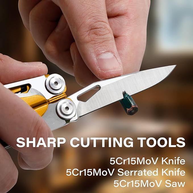 Multitool 21-in-1 Multi Tool Pliers with Safety Locking and Spring-Action Scissors Heavy-duty Stainless Steel Multi-tool Set with Nylon Sheath for Work Home Garden DIY &amp Auto Maple Yellow
