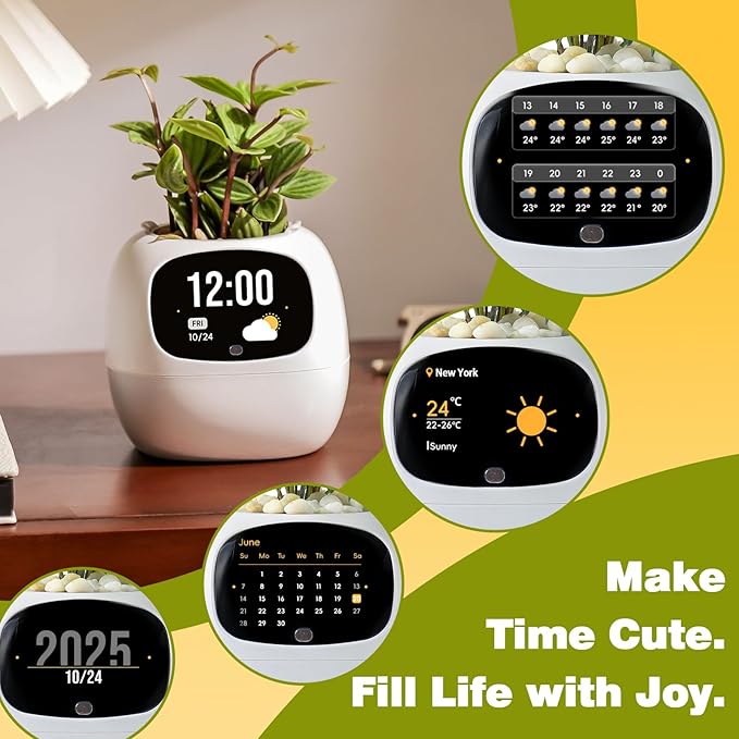 Smart Planter with App Control Self-Watering AI Plant Pot with LCD Display Interactive Desk Plant Companion for 100+ Plants Smart Indoor Planter with Pomodoro Timer80ml ReservoirCalendar-White