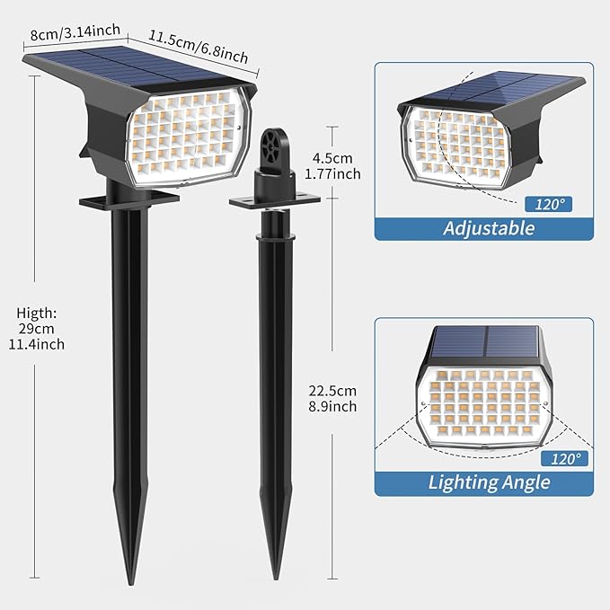 Solar Spot Lights Outdoor Waterproof IP65 6 Pack Landscape Spotlights with 46 LEDs 3 Modes Auto On/Off Solar Powered Flood Lights for Outside Pathway Yard Garden Walkway (Cool White)