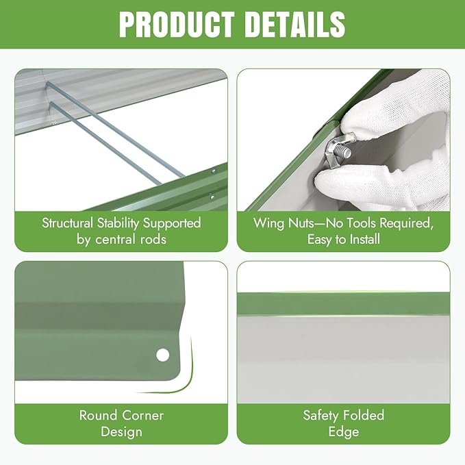 INNO STAGE Galvanized Raised Garden Bed Kits 8x2x1ft Metal Raised Garden Beds Outdoor Large Steel Raised Planter Bed with Gloves for Vegetables &amp Flowers Patio Ground Planter Box(Olive Green 2P