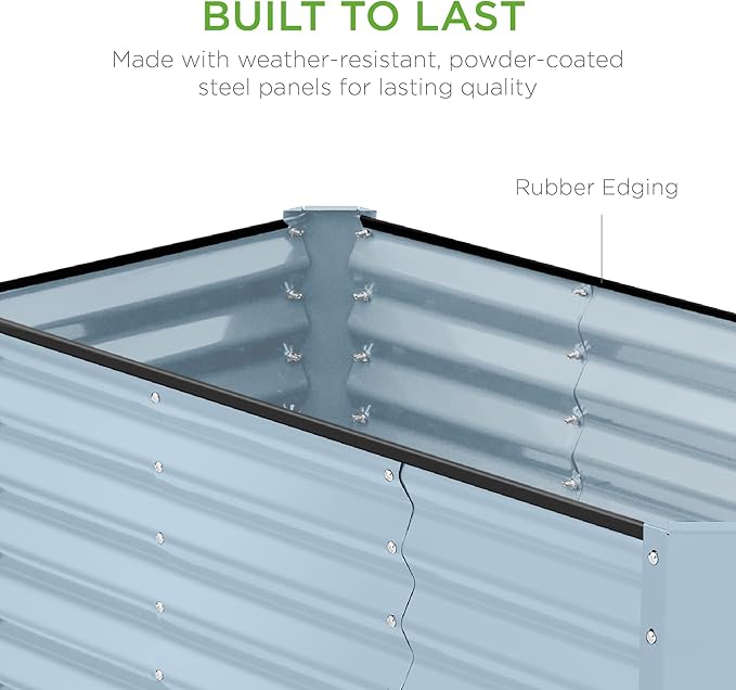 Best Choice Products 4x2x2ft Outdoor Metal Raised Garden Bed Deep Root Box Planter for Vegetables Flowers Herbs 119 Gallon Capacity 100% Non Toxic Materials - Mist Blue