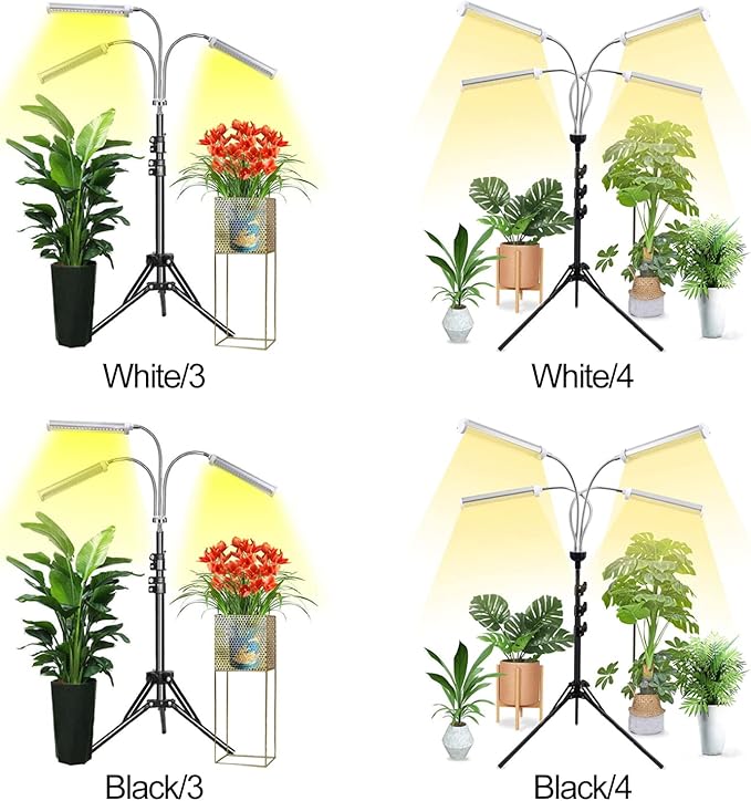 LED Grow Lights for Indoor Plants Grow Light with Adjustable Tripod 15-60in Stand Full Spectrum Plant Light with Timer for Seedlings-3 Switch Modes(3 Yellow)
