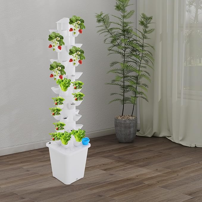 Hydroponic Growing System 45-Plant Vegetable Planter Tower Outdoor Indoor Garden Vertical Planter Germination Kit with Water Pump &amp Intelligent Water Circulation for Gardening Lover