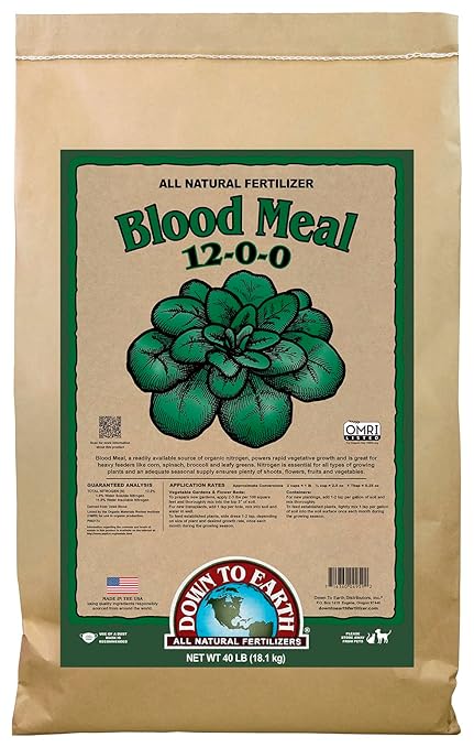 Down to Earth All Natural Fertilizers Organic Blood Meal - High Nitrogen Plant Food for Green Growth 12-0-0 40 lb