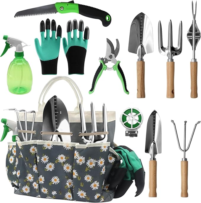 11-Piece Gardening Hand Tools Set with Durable Garden Tool Organizer Bag Rust-Resistant and Stylish Heavy Duty Garden Tools for Gardening Perfect Garden Tool Set Gifts for Women