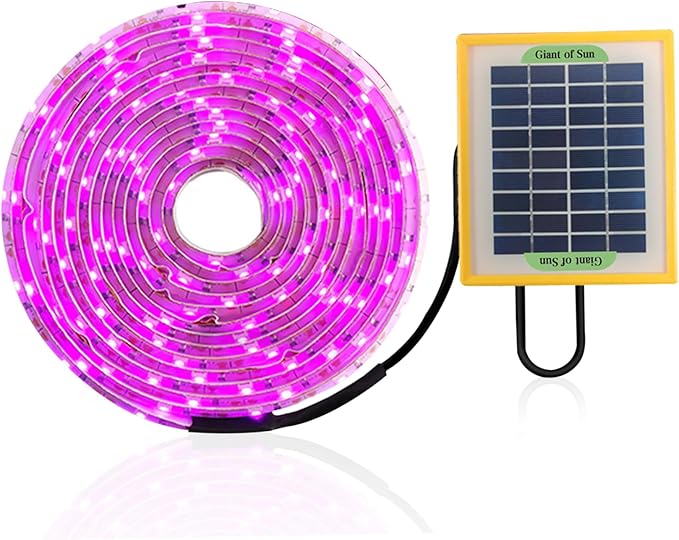 Solar Powered Grow Lights 16.4ft Plants Light Strip with Solar Panel Full Spectrum Fast Heat Dissipation Heat Lamp Grow Lights for Greenhouse
