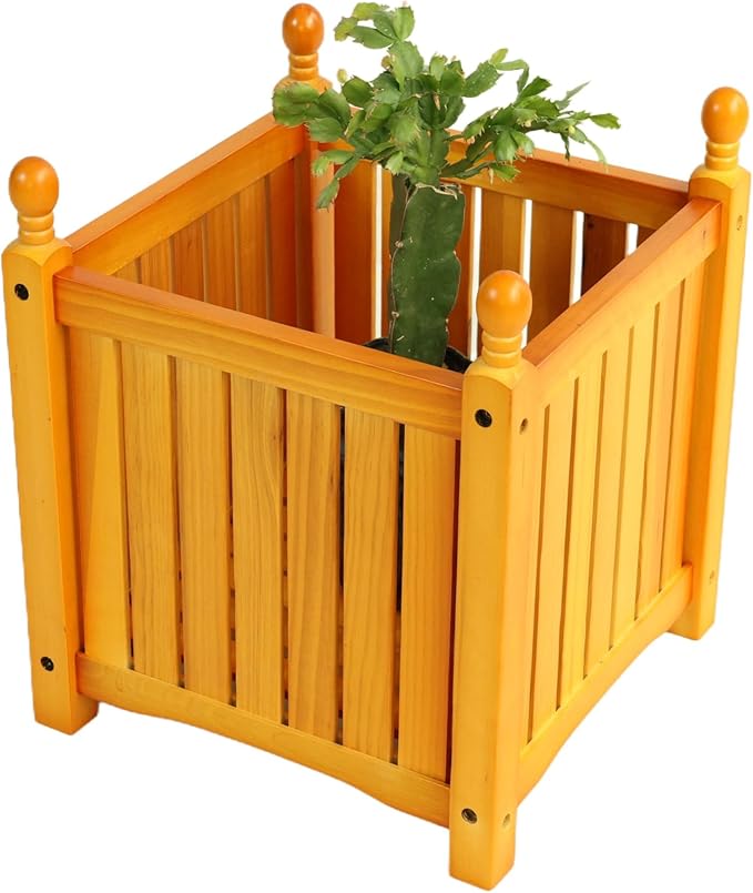 Wood Outdoor Square Wooden Flower and Herb Pot for Garden Porch and Patio Outside Plant and Vegetable ContainerPlanterTeak