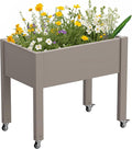 Raised Garden Bed with Wheels - Outdoor Mobile Elevated Resin Planter Box with Drainage Holes for Vegetables Flower Herbs (1 Pack Gray)