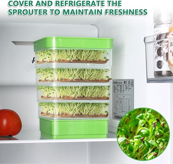 Stackable Sprouter Kit 4 Tier Sprouting Kit Microgreens Growing Tray for Small Kitchens Balconies Or Limited Home Growing Spaces (with Sunshade)