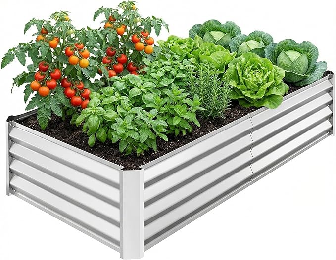 TOMNK Land Garden Galvanized Raised Garden Bed Kit Galvanized Planter Garden Boxes Outdoor Large Metal Raised Garden Beds for Vegetables4 * 2 * 1FT Silvery