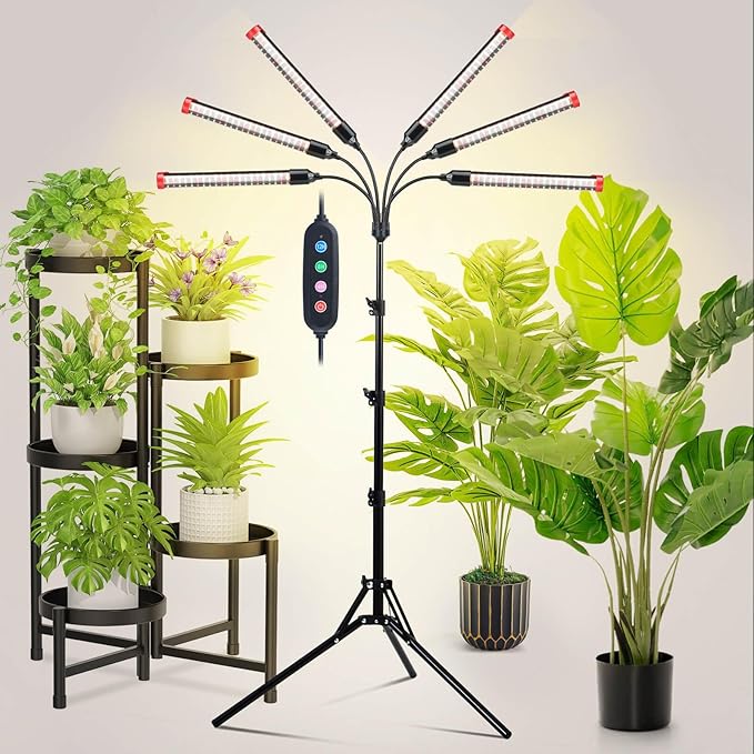54 Watt Grow Lights for Indoor Plants with Stand Standing Tall Plant Light 48121620H Timer Full Spectrum Bonsai Tree Grow Light 24-64 Adjustable Tripod Stand Plant Growing Lamps