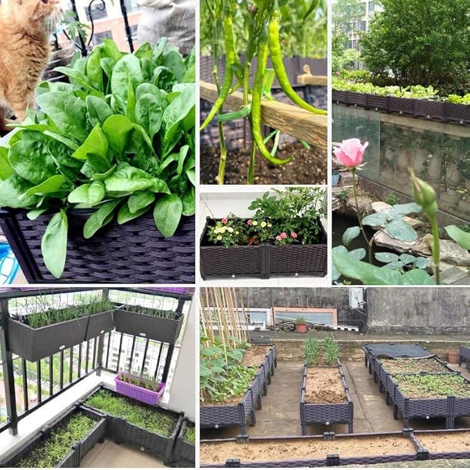 YSUEFIJO Planter Box Outdoor Raised Raised Garden Bed for Vegetables Garden Bed Kit Plastic with Drainage Holes for Flowers Herbs Fruits