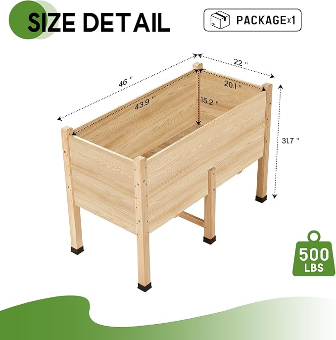 SPECRAFT 4x2 Ft Raised Garden Bed - Features Legs Drainage Holes Ideal for Vegetables Flowers Elevated Wood Planter Box for Balcony Patio Backyard Easy Assembly Fir Wood