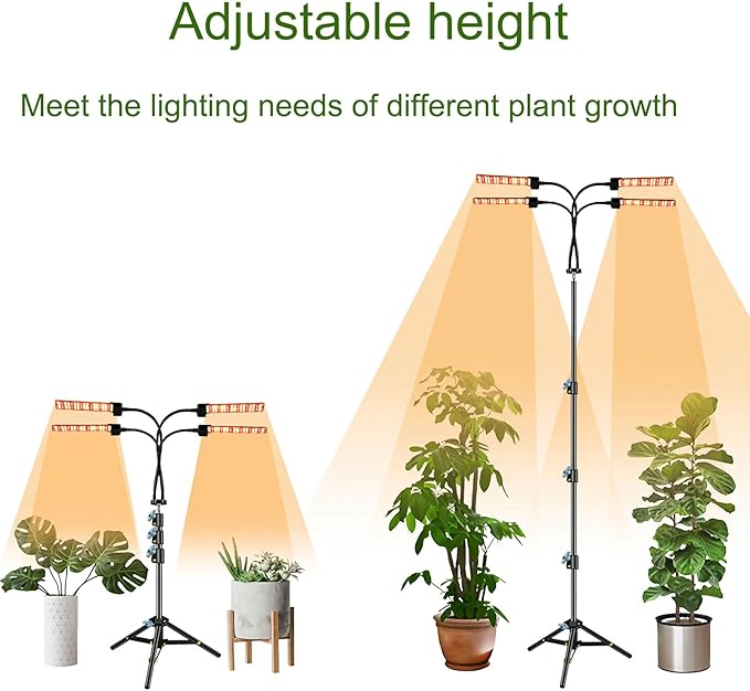 MEGHALI 288LED Floor Folding Tripod Grow Light Four Head Dimming 80w Indoor Plant Lamp with Plug Plant Fill Light for Vegetable Succulent Herb Seedlings Garden