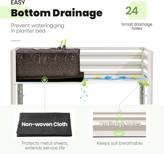 KING BIRD Raised Garden Bed with Cover &amp Netting Galvanized Elevated Large Planter Box with Legs for Backyard Patio Balcony 400lb Capacity Beige 48×24×56 in