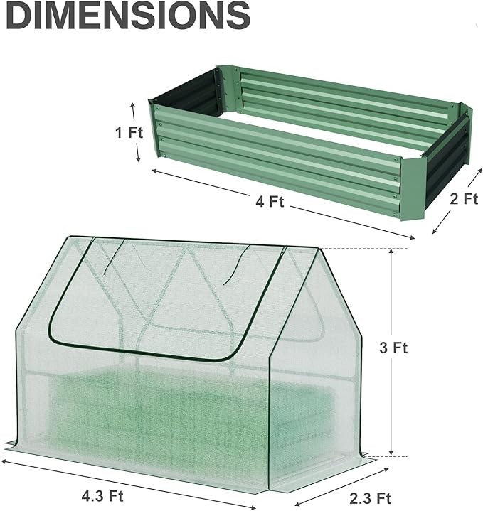 Aoodor Raised Garden Bed Kit 4x2x1 FT Galvanized Planter Box with PE Cover Screen Windows for Gardening White
