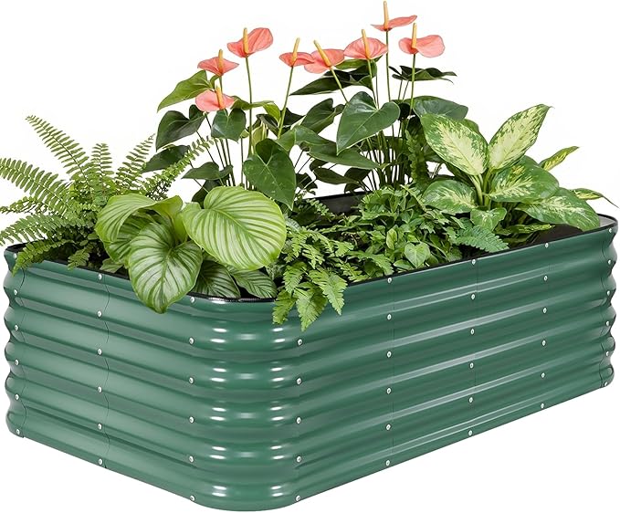 5×3×1.4FT Galvanized Raised Garden Bed Outdoor Metal Raised Garden Bed Kit Large Planter Raised Beds 4 In1 Modular Raised Planter Box OutdoorRaised Beds for Gardening for Vegetables Flowers Herbs