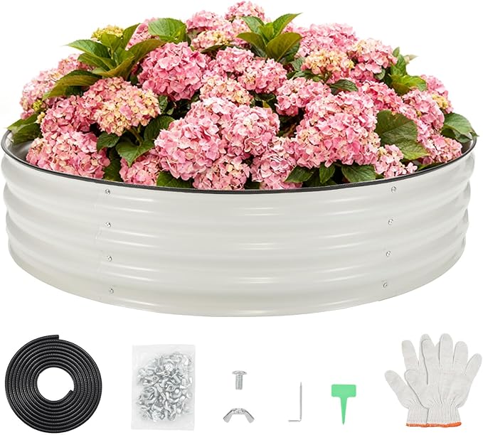 Round Galvanized Raised Garden Bed 4x4x1Ft-Outdoor Metal Circle Raised Garden BedRound Galvanized Planter for Patio Yard and Gardening