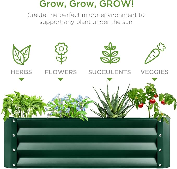 Best Choice Products 6x3x1ft Outdoor Metal Raised Garden Bed Box Vegetable Planter for Vegetables Flowers Herbs and Succulents - Dark Green