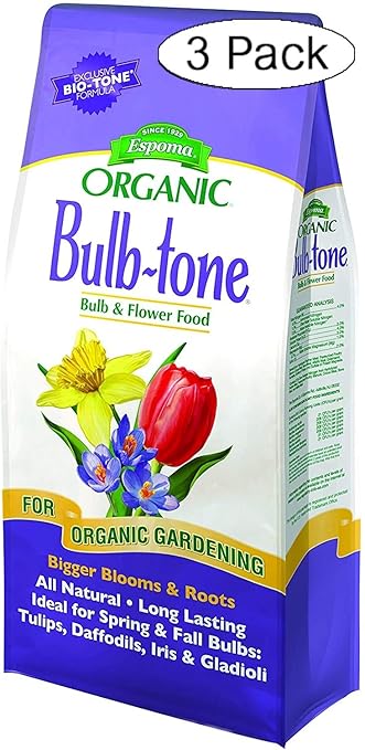 Espoma Organic Bulb-Tone 3-5-3 Natural &amp Organic Fertilizer and Plant Food for All Spring and Fall Bulbs. 4 lb. Bag. Use for Planting &amp Feeding to Promote Vibrant Blooms - Pack of 3