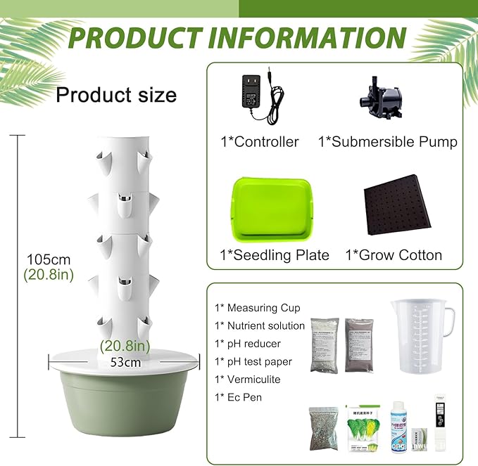 ZAIHW Industrial Hydroponic Tower System – ABS Vertical Planters with Water Circulation &amp Timer Perfect for Balcony/Warehouse Farming5-Layers-Green