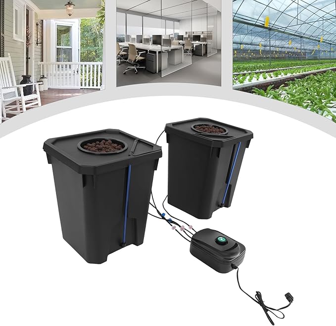 Hydroponics Growing Buckets 2PCS Deep Water Culture Bucket System 7 Gallon Recirculating Drip Garden System with Air Pump &amp Clay Pebbles for Greenhouse Garden Balcony (2 PCS)