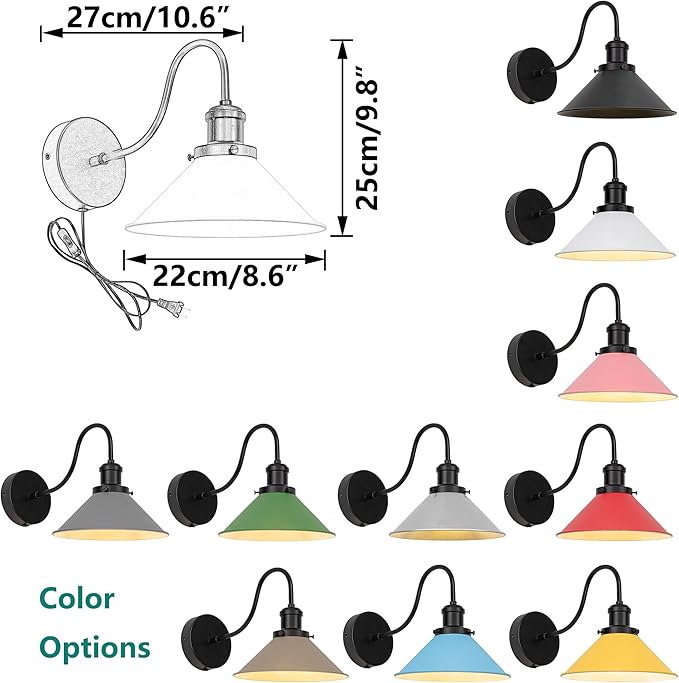 Hook Mounted Plant Light Full Spectrum 4500K 10W Adjusted Light Beam Range 15°-60° Vintage Green Cone Shade Goose Neck Wall Lamp for Indoor Plants Flowers Growing