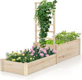 Giantex Wooden Raised Garden Bed with Trellis &amp 2 Planter Boxes Raised Bed for Vegetables Flowers Vine Fruits Herbs Gardening Planting Outdoor Garden Box for Patio Backyard Lawn