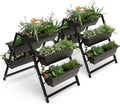 Giantex Set of 2 Vertical Raised Garden Bed 5 Planter Boxes Container w/Drainage Holes 31 H Freestanding Heavy-Duty Metal Frame Indoor Outdoor Raised Bed for Vegetables Herbs Flowers to Grow