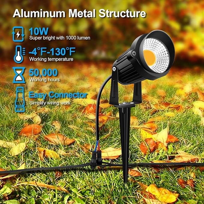 ZUCKEO 10W Landscape Lights 12V 24V Low Voltage LED Landscape Lighting with Connectors 1000LM Warm White Light IP66 Waterproof Landscaping Spotlights Yard Lawn Garden Outdoor Lights (2Pack)