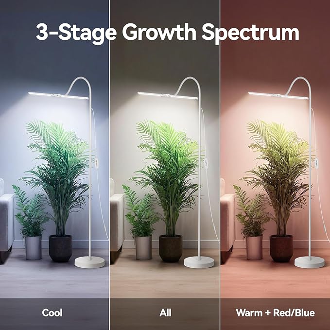 3CCT Grow Lights for Indoor Plants 168 Full Spectrum LED Plant Light for Indoor Growing with 180° Expandable Lamp Head 4/8/12H Dimmable 67in Tall Adjustable Standing Grow Light with 360° Gooseneck