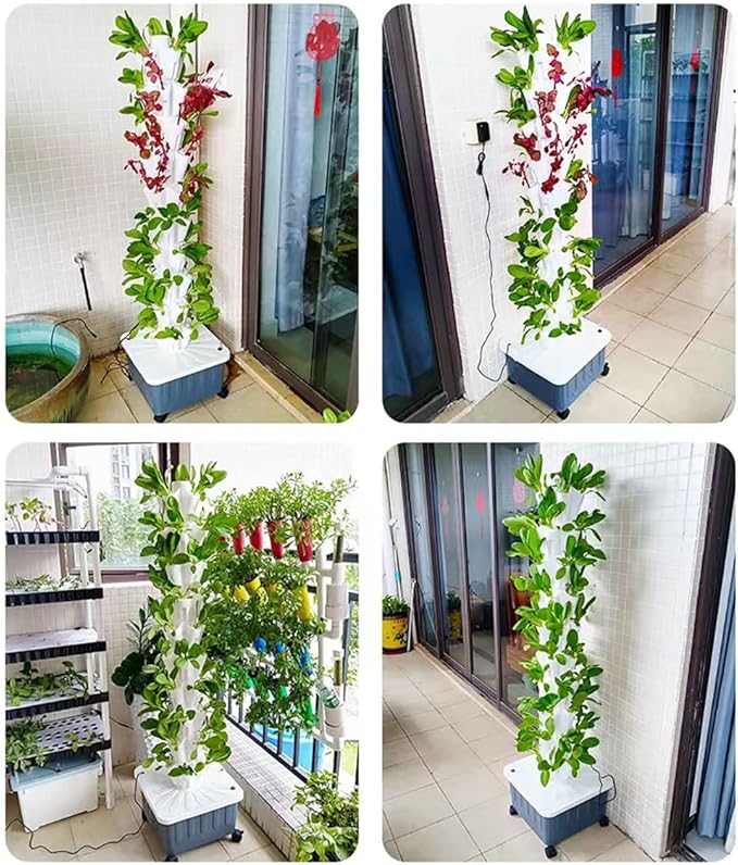 GeRRiT Hydroponics Tower Hydroponic Growing System Aeroponics Grow Kit Aquaponics Planting System for Herbs Fruits and Vegetables with Hydrating Pump Adapter Seeding Bed &amp Net Pots