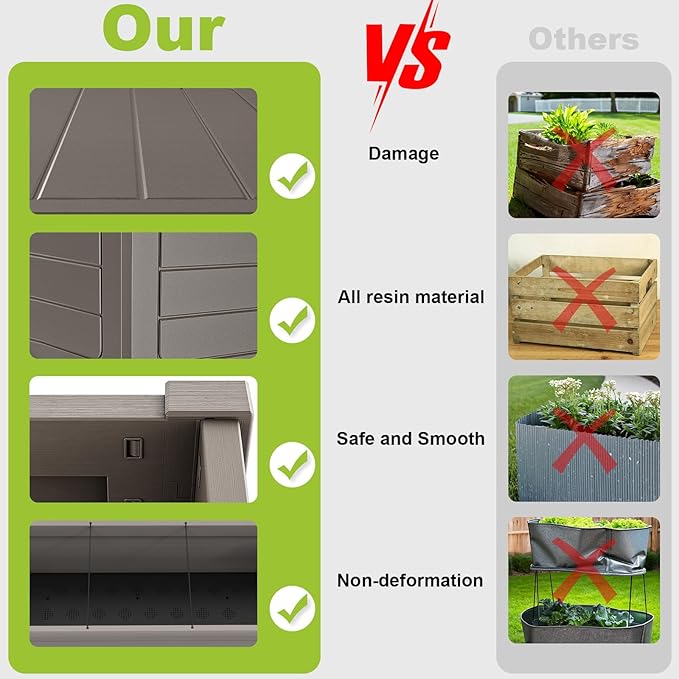 EasyUp Raised Garden Bed Resin Sturdy Planter Waterproof UV-Resistant Outdoor for Flowers Vegetables Herbs in Backyard Patio (Grey)