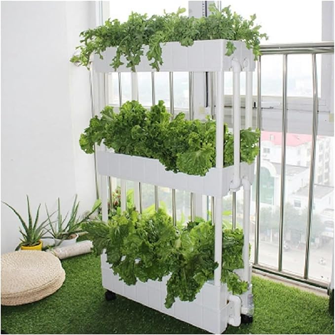 Hydroponics Growing System Indoor Home Used Hydroponic Tower Growing System Grow Planter Box 3Layers Aeroponic System Indoor Vertical Garden Tower with Led Light Hydroponic Tower (Color : Bi