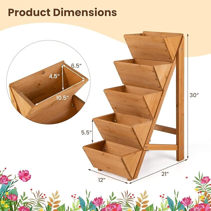 Giantex 5-Tier Wooden Vertical Raised Garden Bed Set of 2 Freestanding Plant Stand with Legs for Herbs Vegetables Fruits Indoor Outdoor Tiered Wood Planter Box Flower Rack for Patio Balcony &amp Y