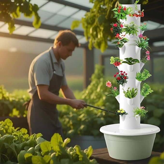 Vertical Hydroponic TowerHydroponic Growing Tower with TankHydroponic Germination Kitwith Hydrating Pump Adapterfor Indoor Herbs Fruits and Vegetables7Layers