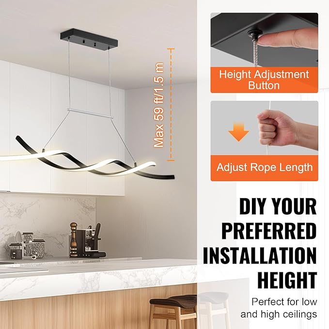 VEVOR Modern Chandelier Light Fixtures 24W Dimmable LED Pendant Light with Remote Control Silicone Lampshade 3000K / 4000K / 6500K Color Temperature Adjustable Ceiling Lamp for Kitchen Dining Room