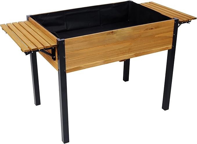 Raised Garden Bed Metal Leg Wood Planter Boxes with Folding Storage ShelfElevated Planter Box for Growing Fresh Herbs Vegetables Flowers Great for Outdoor Patio Deck Balcony