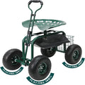 BDL Garden Cart Outdoor Rolling Garden Workseat with Wheels Heavy Duty Garden Tool Cart with Extendable Handle and Storage for Seniors Yard Gardening Work