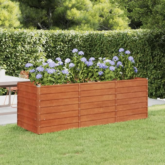 Large Corten Steel Garden Raised Bed Rustic &amp Modern Farmhouse Design Outdoor Planter Box Metal Raised Planter Bed for Vegetables Flowers 94.5x31.5x30.3 Brown-232
