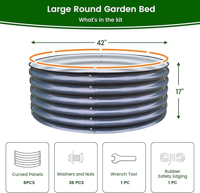 Olle 17 Tall 42 Round Galvanized Raised Garden Bed KitMetal Raised Planter Boxes Outdoor DIY Raised Garden Beds Outdoor for Vegetables3.5 * 3.5 * 1.4FtMidnight Grey