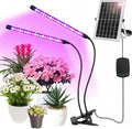 Solar-Powered Grow Lamp with Battery 2-Head 40 LED Full Spectrum Clip Light 16.4FT Cable USB Charging Timer &amp Dimmable Settings for All Growth Stages