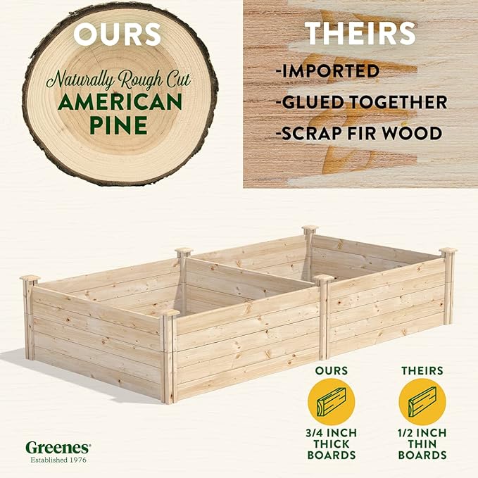 Greenes Fence Original Pine Raised Garden Bed 4' x 8' x 17.5 - Made in USA with American Pine
