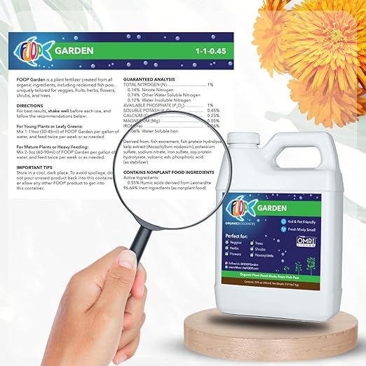 FOOP Garden - Organic Liquid Plant Food Made from Fish Manure (with Fresh Minty Scent) | Fish Fertilizer Alternative Perfect for Veggies Herbs FlowersTreesShrubs | Kid&ampPet Friendly (32oz 2 Pa