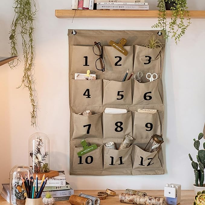 Garden Tool Storage Bag Hanging Wall Canvas Garden Organizer with 12 Pockets Large Organizer Bag