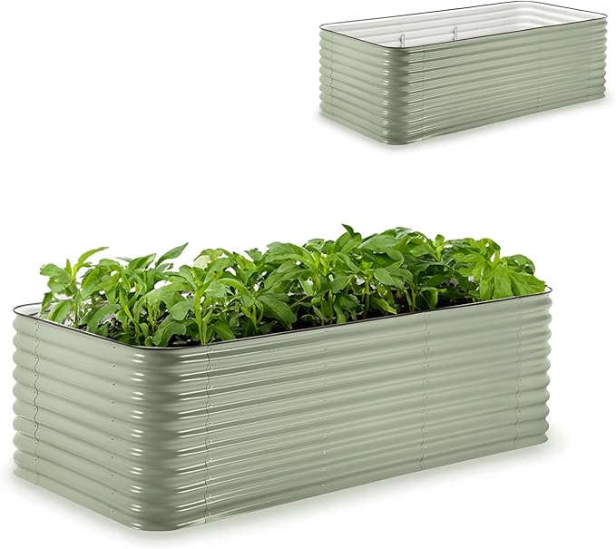 Epic Gardening 5-in-1 Modular Galvanized Raised Garden Bed Kit 29 Tall Food-Safe Metal Planter Box Large Raised Garden Beds Outdoor for Vegetables Flowers Herbs &amp Fruits - Mist Green