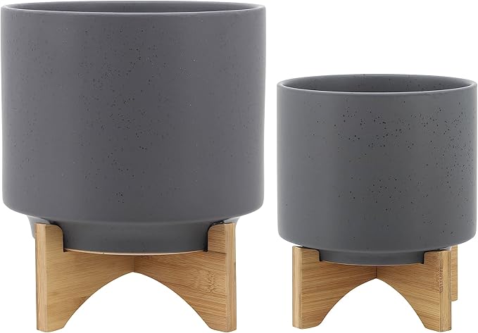 S2 810 Planter W Wood Stand Matte Gray
